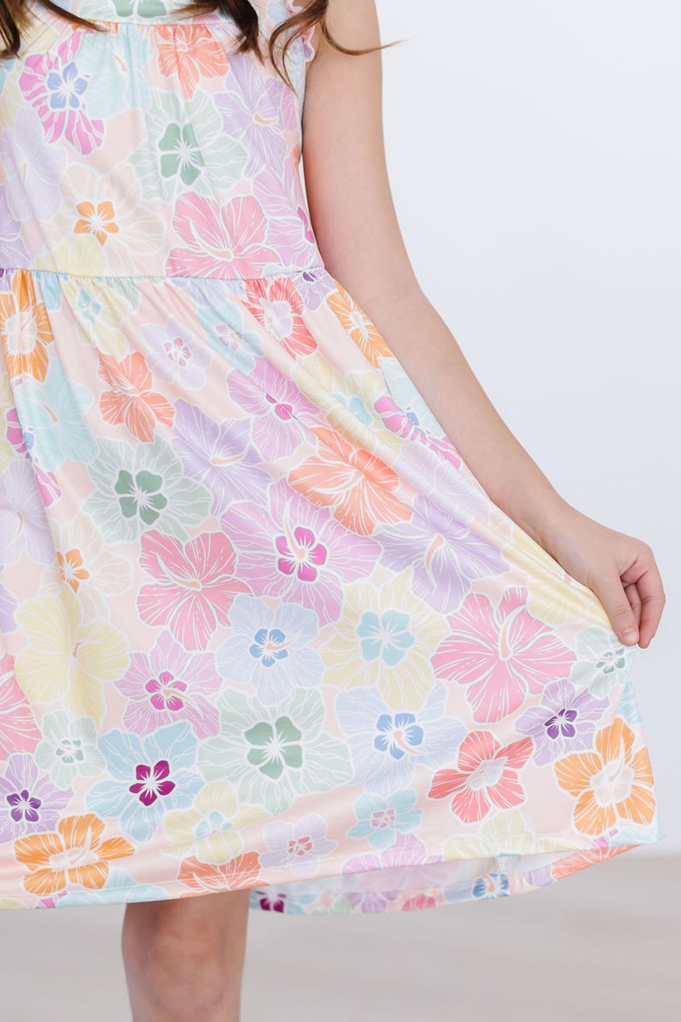 Hibiscus Floral Ruffle Cross Back Dress-Mila & Rose ®