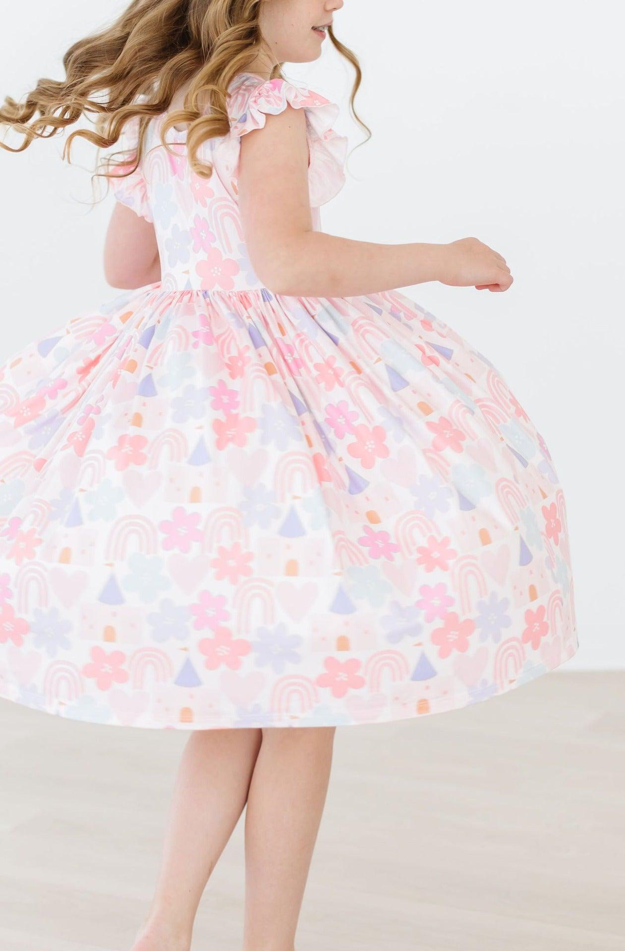 Castles & Rainbows Flutter Sleeve Twirl Dress-Mila & Rose ®