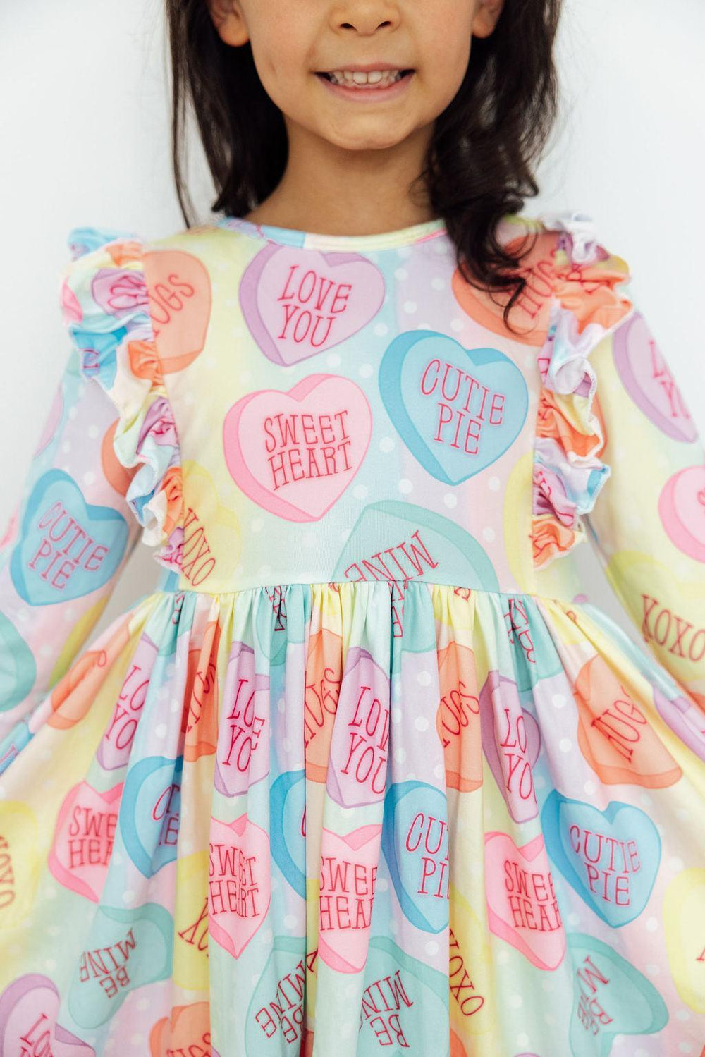 Conversation Hearts 3/4 Sleeve Ruffle Twirl Dress-Mila & Rose ®