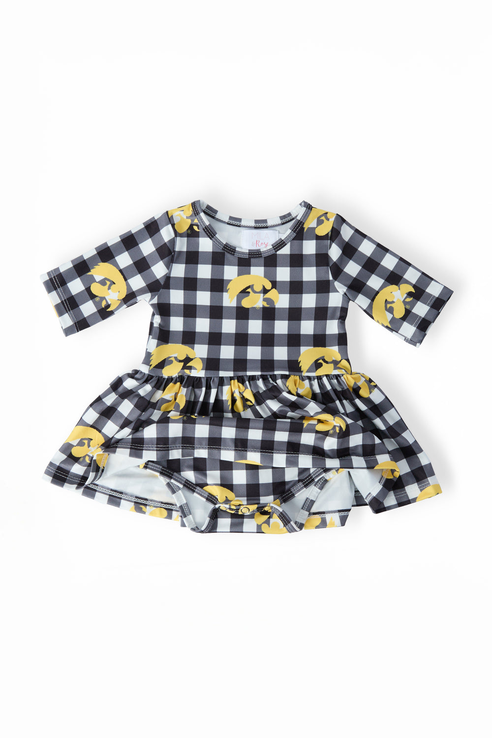 (S) Iowa Plaid Tigerhawk 3/4 Sleeve Twirl Bodysuit-Mila & Rose ®