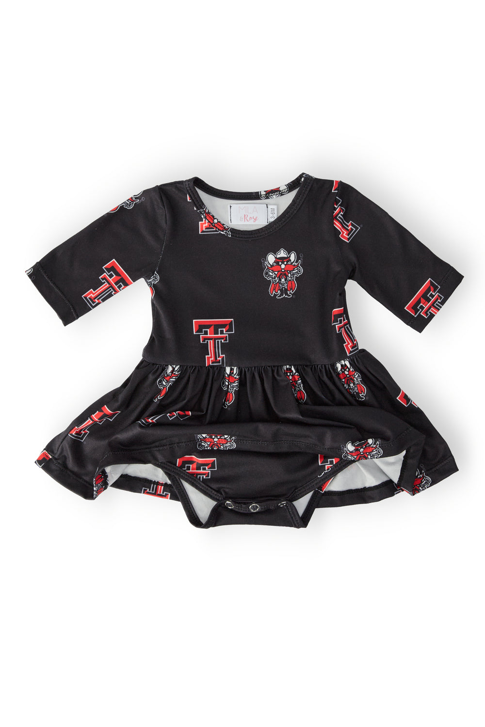 Texas Tech Black Raider Red 3/4 Sleeve Twirl Bodysuit-Mila & Rose ®
