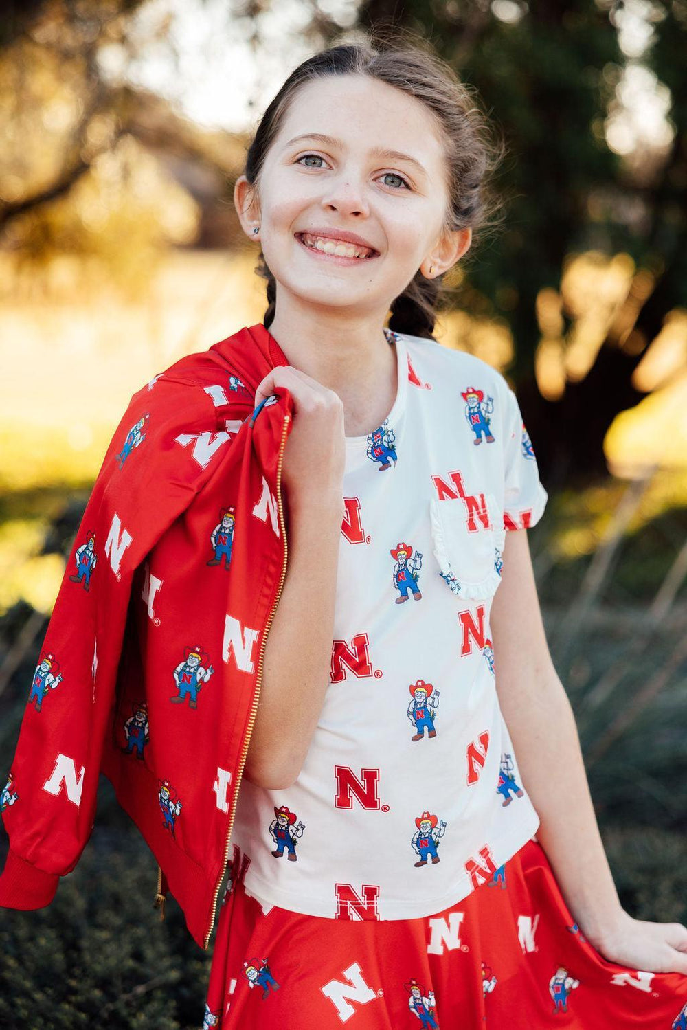Nebraska Red Herbie Husker Satin Jacket-Mila & Rose ®