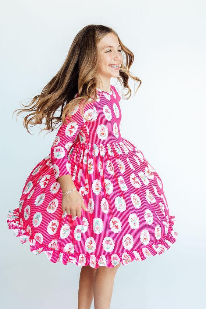 Cupid's Cottage L/S Ruffle Hem Twirl Dress-Mila & Rose ®