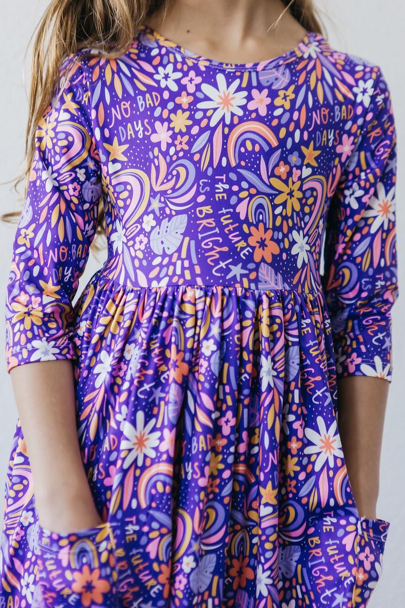 No Bad Days 3/4 Sleeve Pocket Twirl Dress-Mila & Rose ®