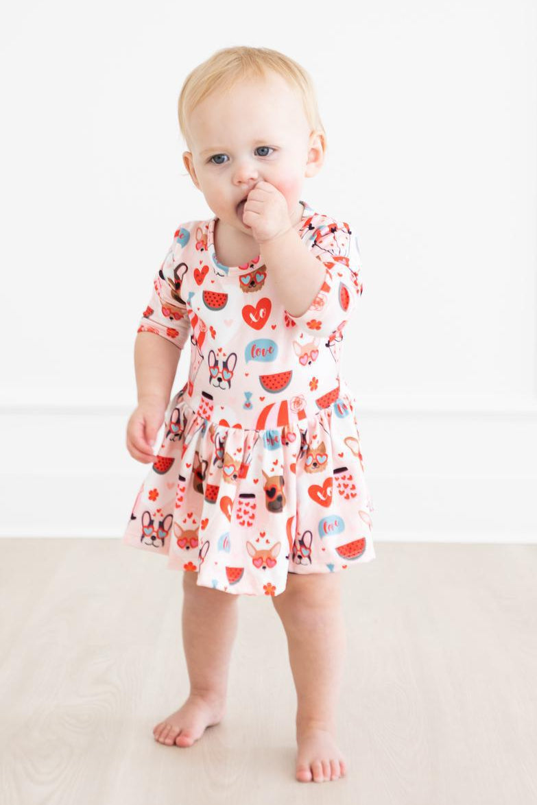 Puppy Love 3/4 Sleeve Twirl Bodysuit-Mila & Rose ®