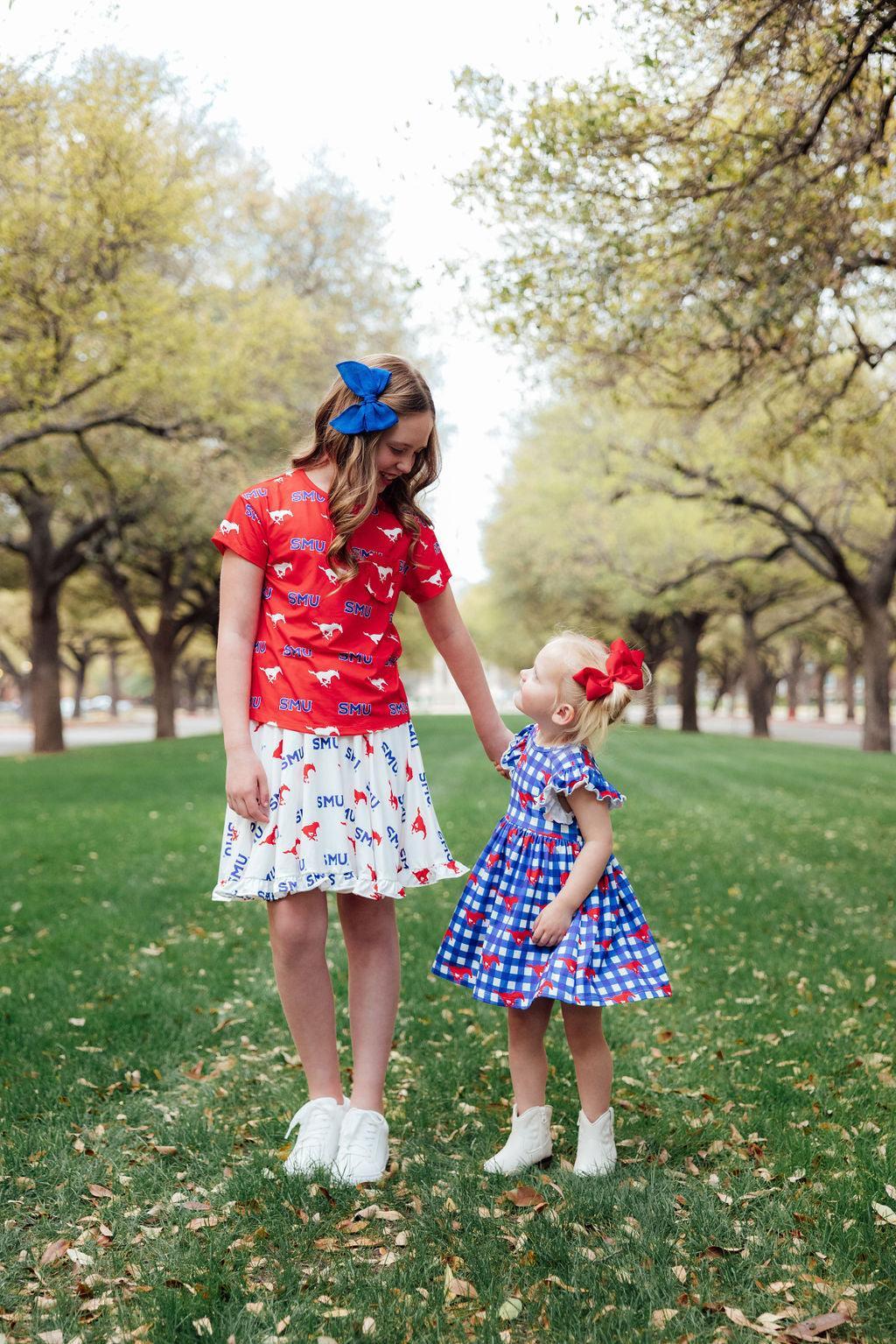SMU White Mustang Ruffle Twirl Skort-Mila & Rose ®
