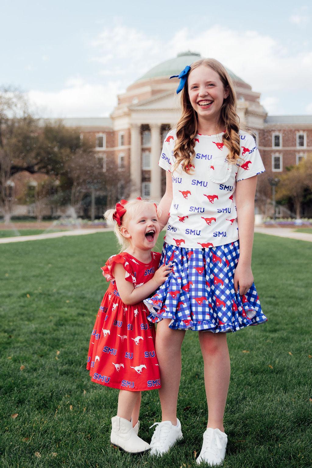 SMU Plaid Mustang Ruffle Twirl Skort-Mila & Rose ®