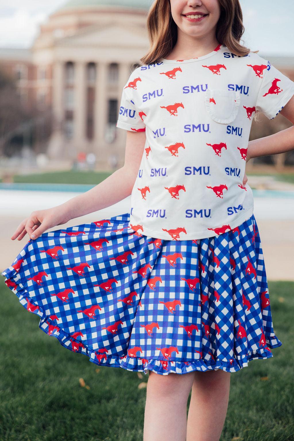 SMU Plaid Mustang Ruffle Twirl Skort-Mila & Rose ®