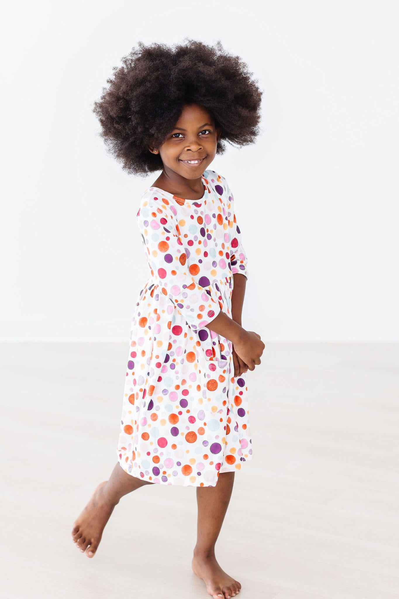 SALE Watercolor Pebbles 3/4 Sleeve Pocket Twirl Dress-Mila & Rose ®