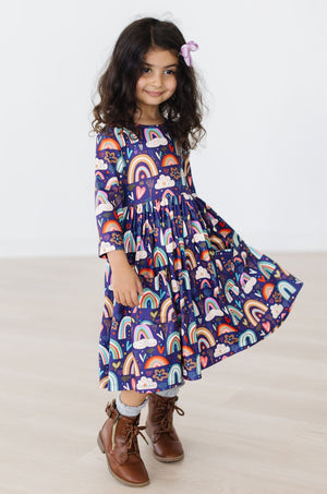 Midnight Rainbow 3/4 Sleeve Pocket Twirl Dress-Mila & Rose ®