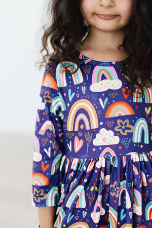 Midnight Rainbow 3/4 Sleeve Pocket Twirl Dress-Mila & Rose ®