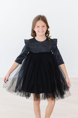 Black Shimmer 3/4 Sleeve Tutu Dress-Mila & Rose ®