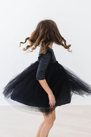 Black Shimmer 3/4 Sleeve Tutu Dress-Mila & Rose ®