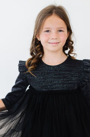 Black Shimmer 3/4 Sleeve Tutu Dress-Mila & Rose ®