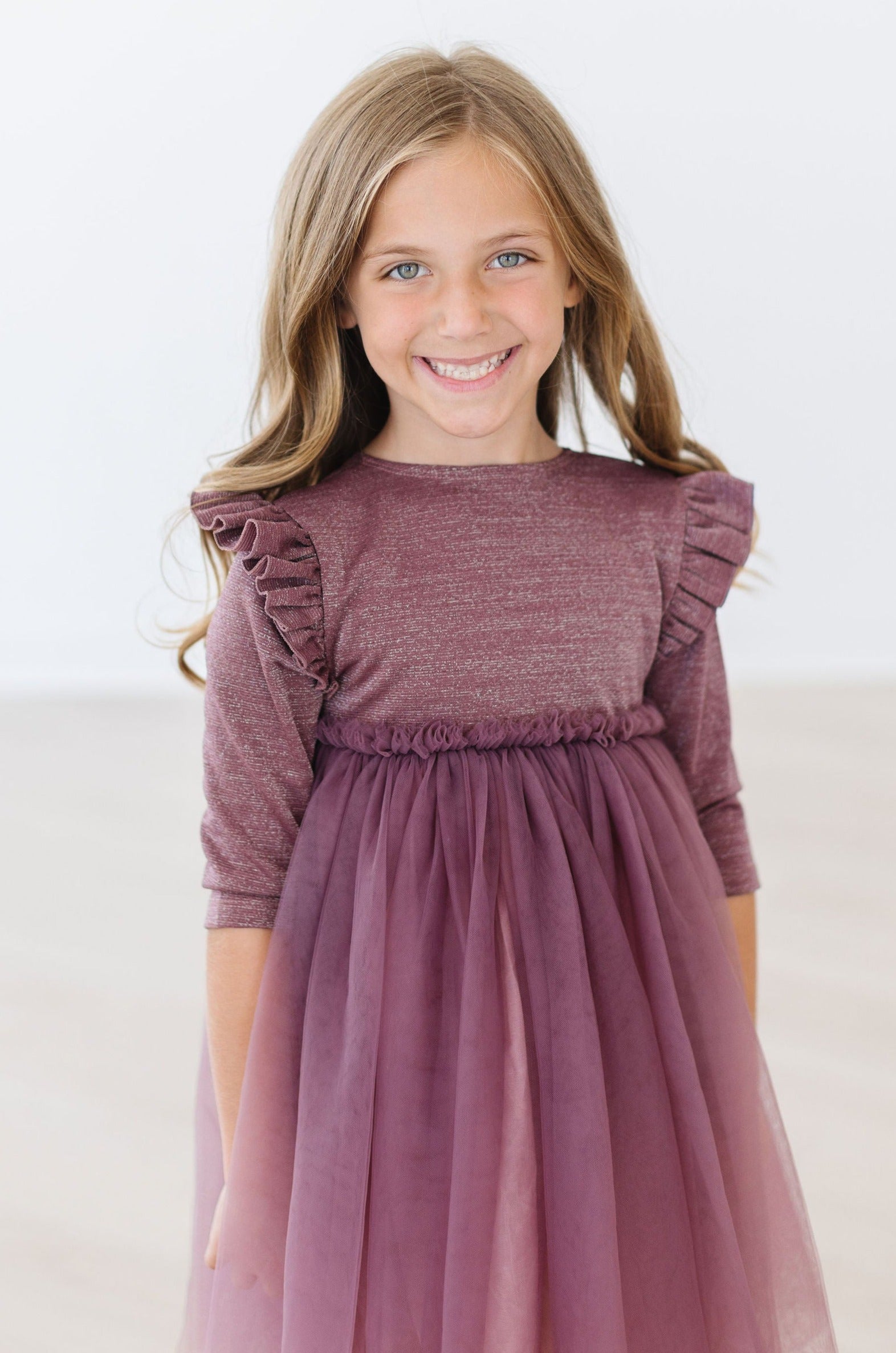 Mauve Shimmer 3 4 Sleeve Tutu Dress Mila Rose