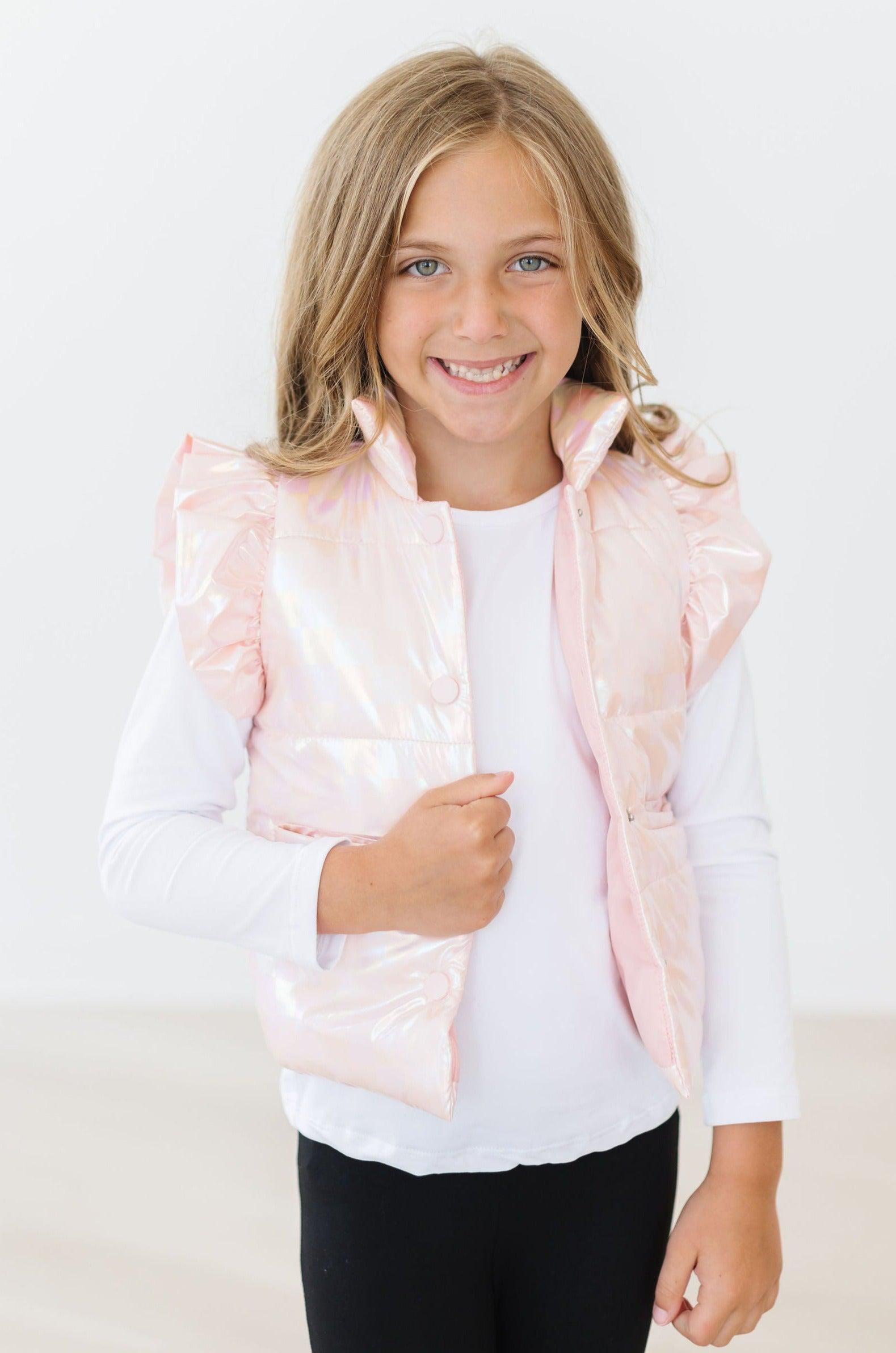 Light Pink Checker Puffer Vest-Mila & Rose ®