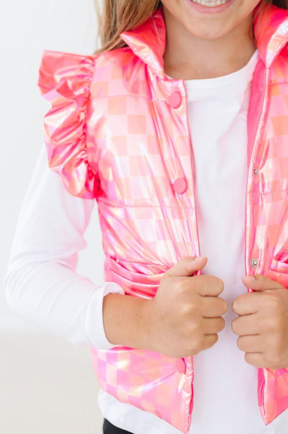 Neon Pink Checker Puffer Vest-Mila & Rose ®