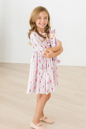 Pink Nutcracker 3/4 Sleeve Pocket Twirl Dress-Mila & Rose ®