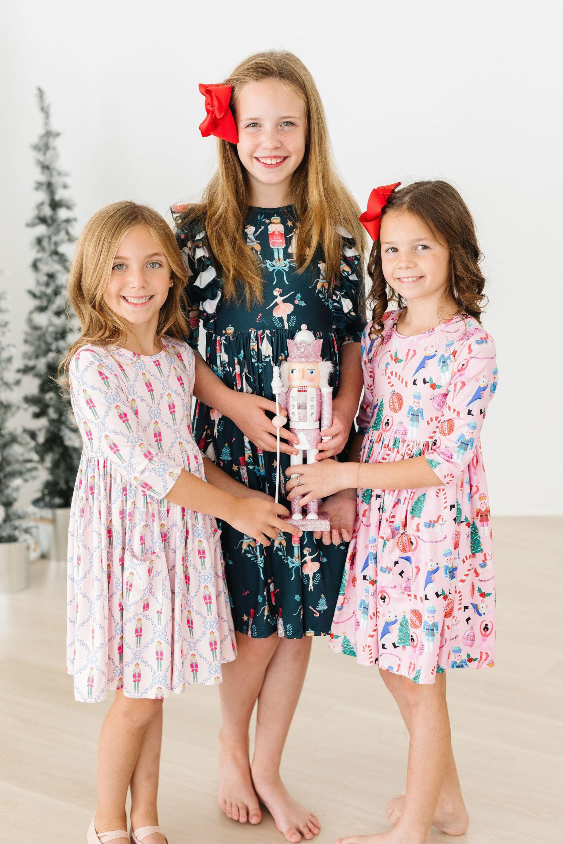 Sugarplum Fairy 3/4 Sleeve Pocket Twirl Dress-Mila & Rose ®