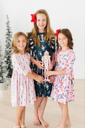 Christmas Ballet 3/4 Sleeve Ruffle Twirl Dress-Mila & Rose ®