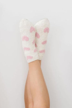 Coconut/Light Pink Heart Cozy Socks-Mila & Rose ®