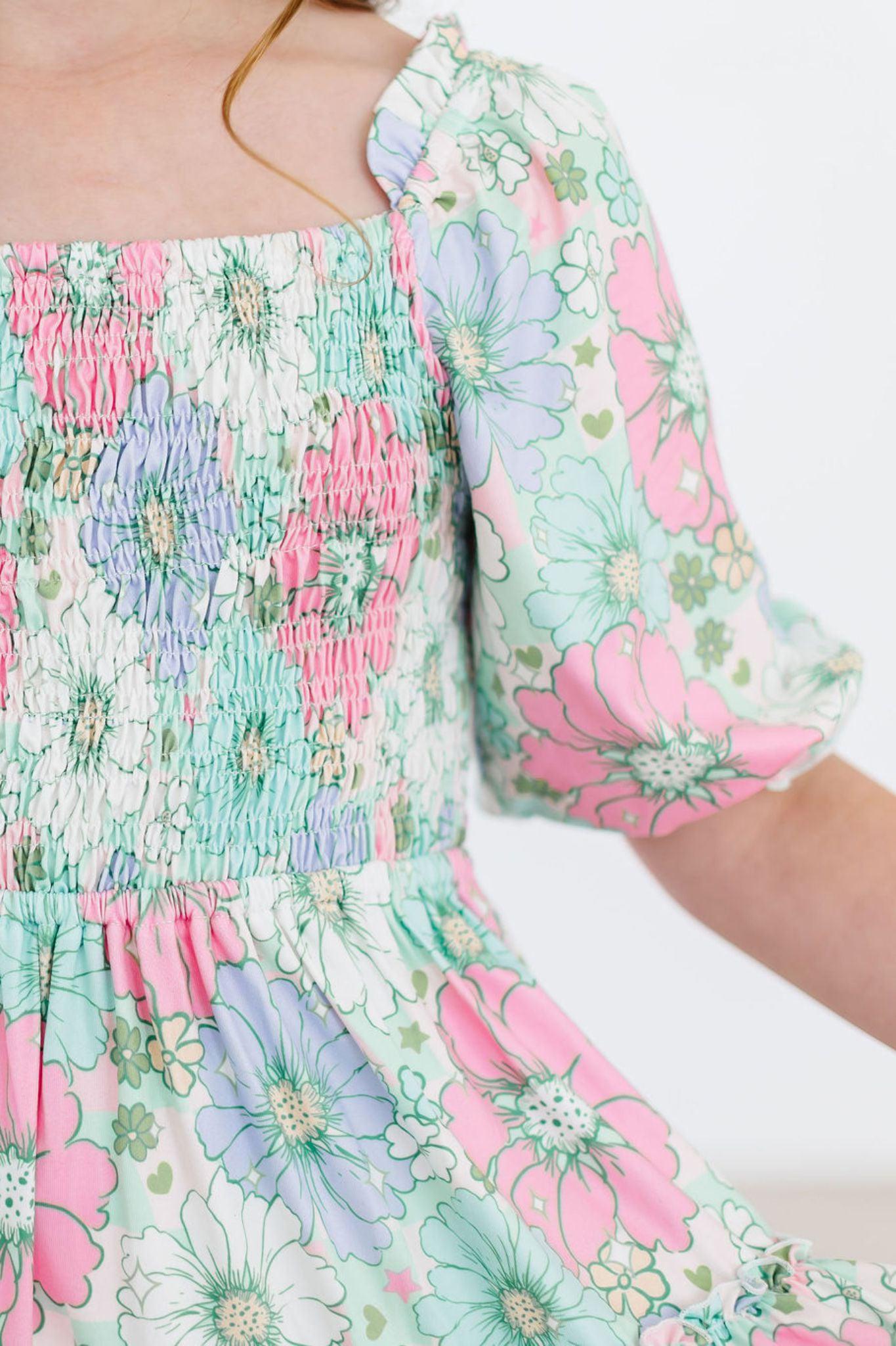 Minty Meadow Smocked Ruffle Dress-Mila & Rose ®