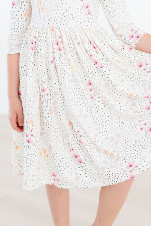 Whimsical Wildflowers 3/4 Sleeve Pocket Twirl Dress-Mila & Rose ®
