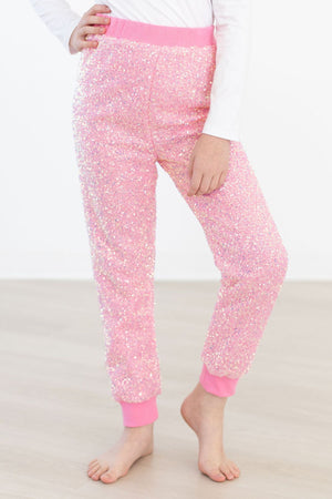 Bubblegum Pink Sequin Joggers-Mila & Rose ®