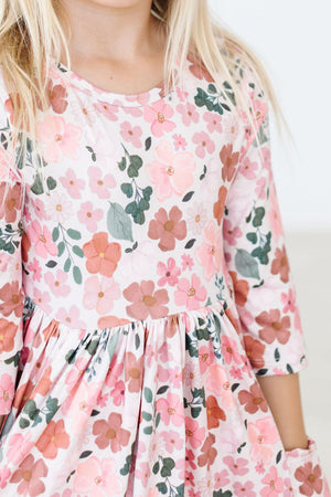 Pumpkin Floral 3/4 Sleeve Pocket Twirl Dress-Mila & Rose ®