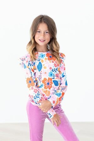 Colorful Carnations L/S Ruffle Tee-Mila & Rose ®