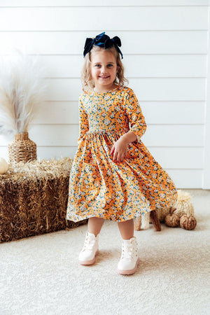 SALE Fall Floral 3/4 Sleeve Pocket Twirl Dress-Mila & Rose ®