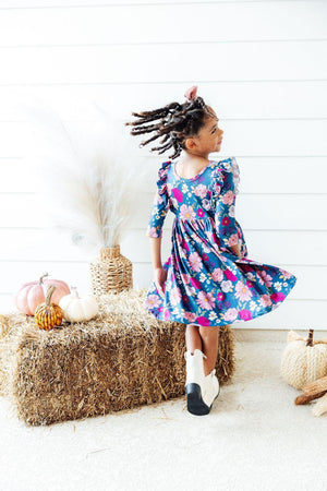 Vintage Garden 3/4 Sleeve Ruffle Twirl Dress-Mila & Rose ®
