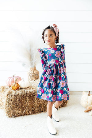 Vintage Garden 3/4 Sleeve Ruffle Twirl Dress-Mila & Rose ®