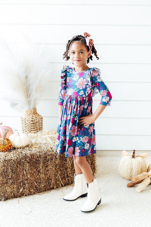 Vintage Garden 3/4 Sleeve Ruffle Twirl Dress-Mila & Rose ®