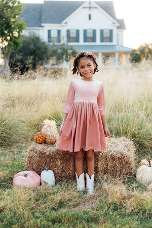 Vintage Pink Velvet Twirl Dress-Mila & Rose ®