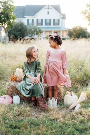 Vintage Pink Velvet Twirl Dress-Mila & Rose ®