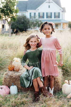 Sage Velvet Twirl Dress-Mila & Rose ®