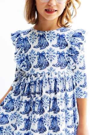 (S) Southern Belle 3/4 Sleeve Ruffle Twirl Dress-Mila & Rose ®