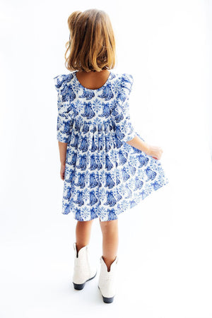 (S) Southern Belle 3/4 Sleeve Ruffle Twirl Dress-Mila & Rose ®