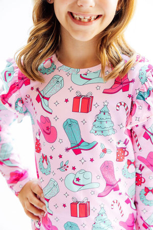 Christmas Cowgirl L/S Ruffle Tee-Mila & Rose ®