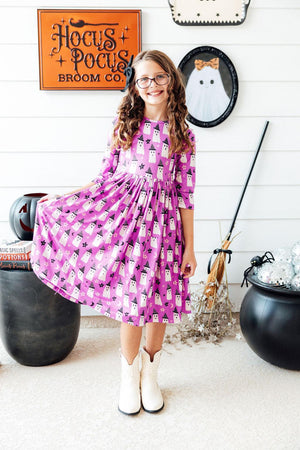 Witches Boo 3/4 Sleeve Pocket Twirl Dress-Mila & Rose ®