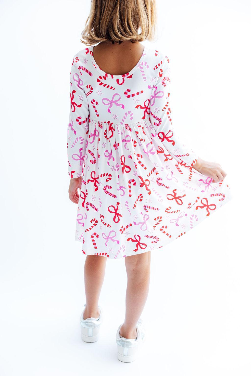 (S) Candy Cane Lane L/S Pocket Twirl Dress-Mila & Rose ®