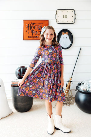 Haunted Garden 3/4 Sleeve Pocket Twirl Dress-Mila & Rose ®