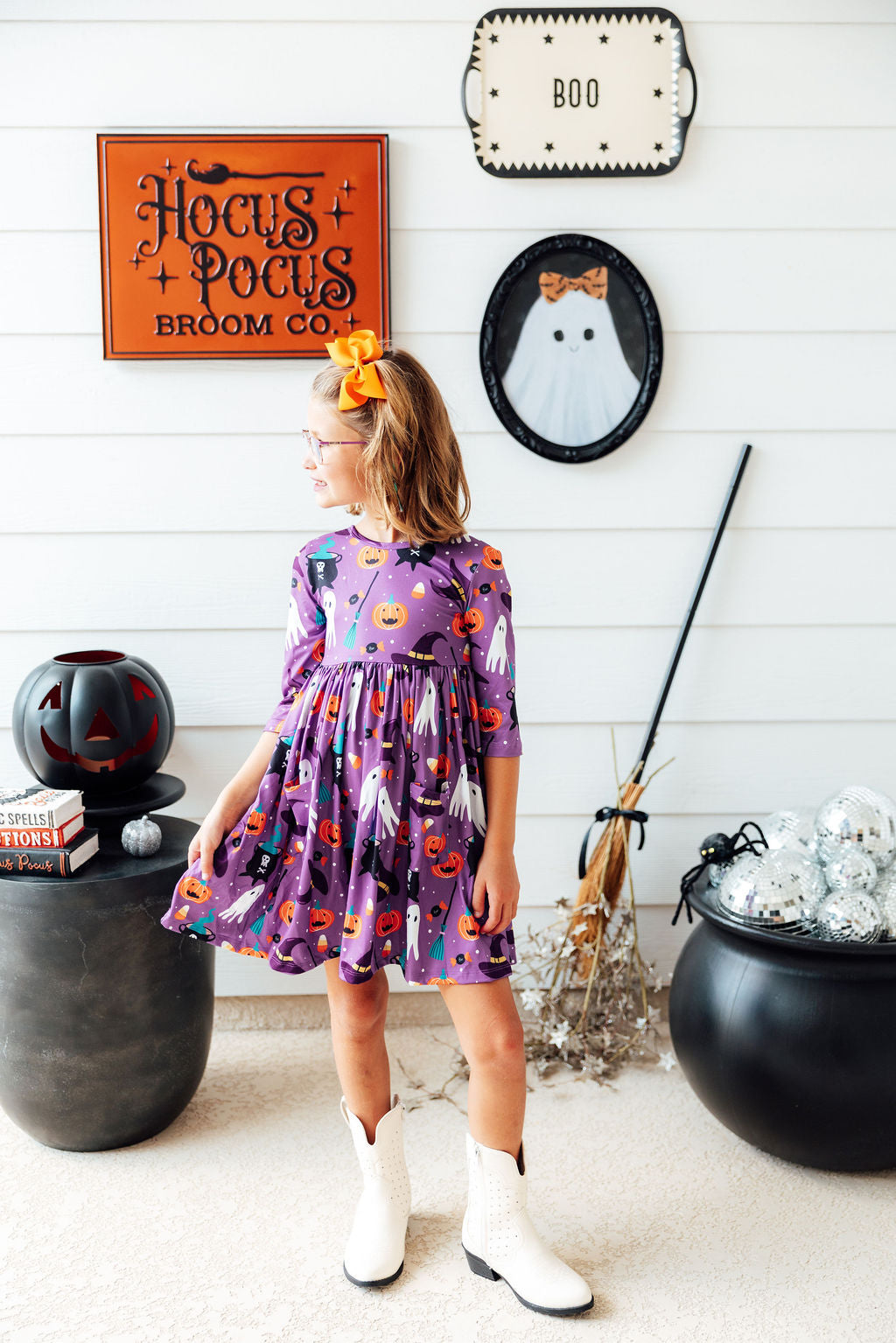 No Tricks, Just Treats 3/4 Sleeve Pocket Twirl Dress-Mila & Rose ®
