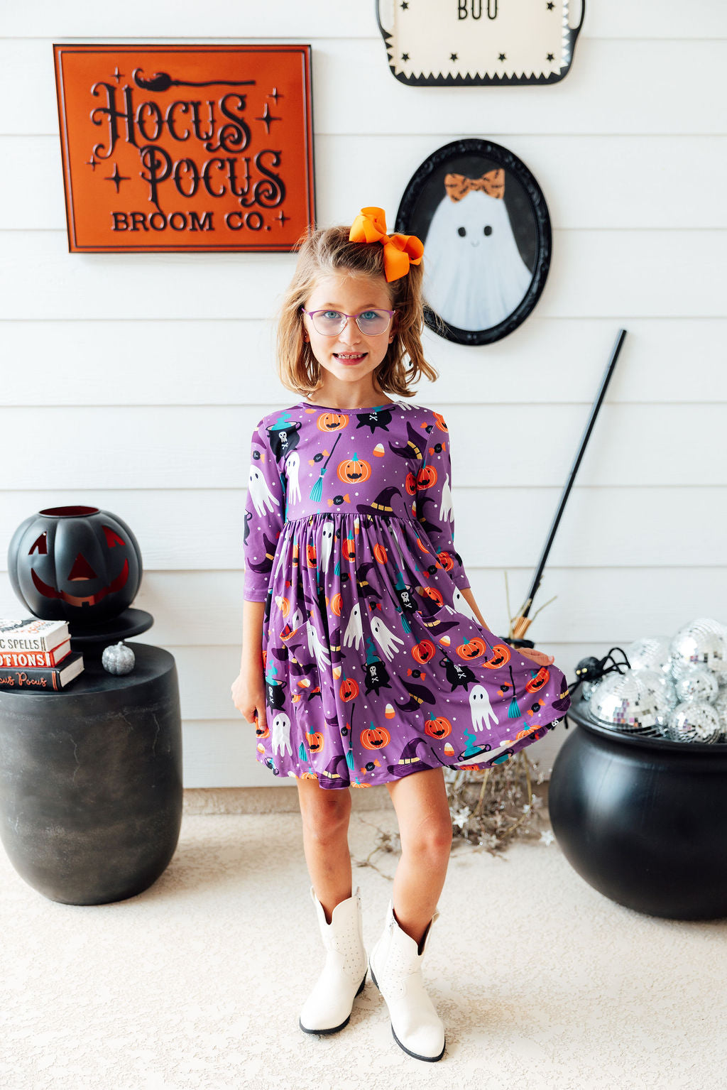 No Tricks, Just Treats 3/4 Sleeve Pocket Twirl Dress-Mila & Rose ®