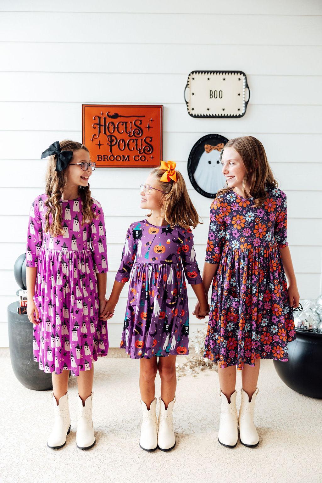 Haunted Garden 3/4 Sleeve Pocket Twirl Dress-Mila & Rose ®
