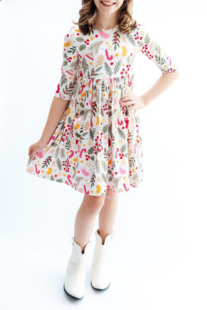 (S) Holly Jolly Christmas 3/4 Sleeve Pocket Twirl Dress-Mila & Rose ®