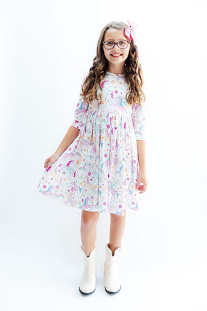 Rainbow Vibes 3/4 Sleeve Pocket Twirl Dress-Mila & Rose ®