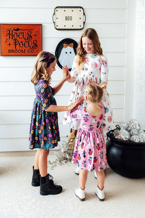 Skeleton Web 3/4 Sleeve Pocket Twirl Dress-Mila & Rose ®