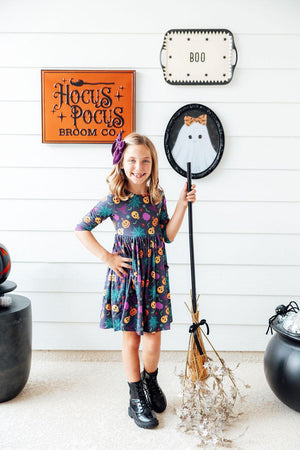 Skeleton Web 3/4 Sleeve Pocket Twirl Dress-Mila & Rose ®